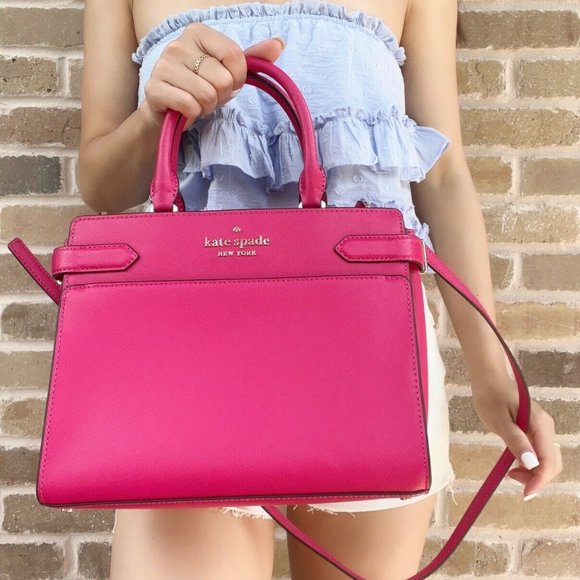 NWT Kate Spade Medium Satchel Crossbody Pink  Saffiano - Picture 4 of 6